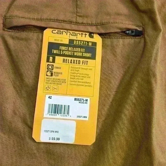 Carhartt Force Relaxed Fit‎ Twill 5 pocket work shorts. Size 42. 9 inch inseam. - Picture 3 of 9